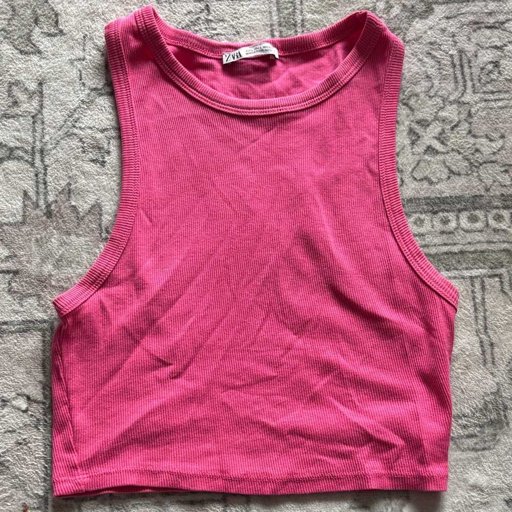 Zara Hot Pink Ribbed Crop Tank - Picture 1 of 2